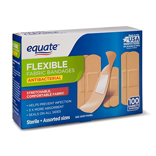 Equate Assorted Antibacterial Flexible Fabric Sterile Bandages, 100 Count