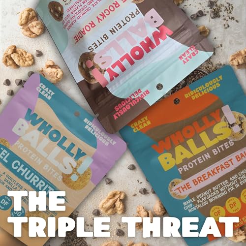 Image of Wholly Balls Protein Bites a€ inch Healthy Plant-Based Snack | High Protein, Low Sugar, Gluten-Free Energy Balls (Pack of 3, Triple Threat)