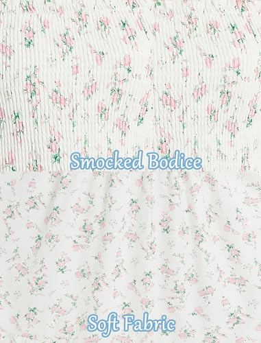 EXARUS Girls Maxi Long Smocked Dress Tween Swiss Dots Summer Square Neck Short Sleeve Casual A-line Dresses for 6-12Y3