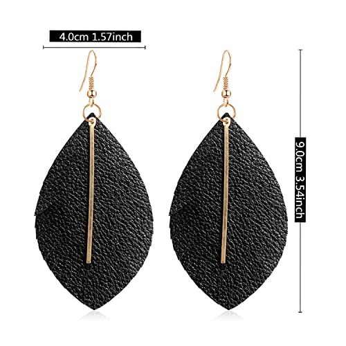 Handmade Bohemian Lightweight Soft Leather Leaf Dangle Drop Earrings Minimalist Fashion Fringe Chain Feather Hook Earrings for Women Girls2