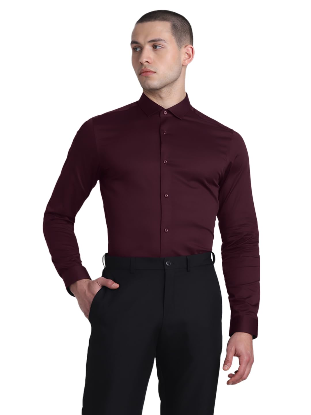 JACK & JONES Men's Slim Fit Shirt (12218972- Zinfandel