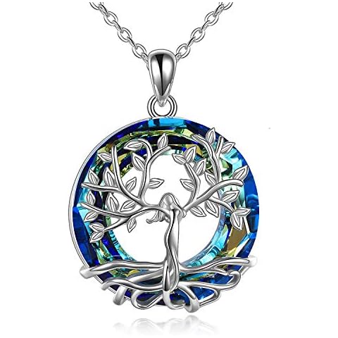 Tree of Life Necklace for Women 925 Sterling Silver Pendant with Blue Crystal, Fine Jewellery Gifts for Wife, Mum and Girlfriend (Blue) Cover