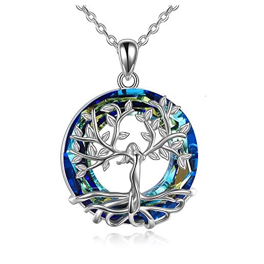 Tree of Life halsband för kvinnor 925 sterling silver hänge med kristall, fina smycken presenter till fru, mamma och flickvän e sterlingsilver, colore: BLÅ, cod. KYX1130