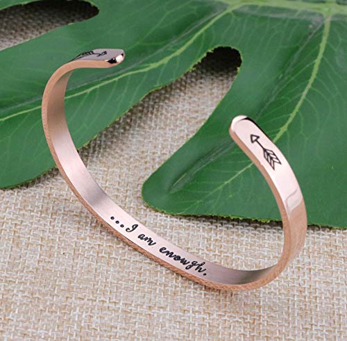 Joycuff Bracelets For Teen Girls Inspirational Stainless Steel Jewelry I Am Enough Rose Gold Cuff Friendship Encouragement Christmas Birthday Gift For Her #TOP2