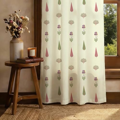Image of Urban Space 100% Cotton Floral Curtains 8 Feet Long Set of 2, 60-65% Room Darkening, Decorative Curtains with Eyelets /Rings for Hanging, Tieback Included (Orchard Sage Green, Long Door - 8 Feet)