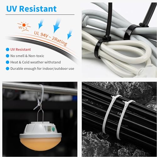 Image of Hian 8-Inch White Cable Ties, 3.6mm Width, Nylon Zip Ties for Home, Office, and Outdoor Use - Strong, Durable, and Versatile Cable Organizers (Pack of 100)