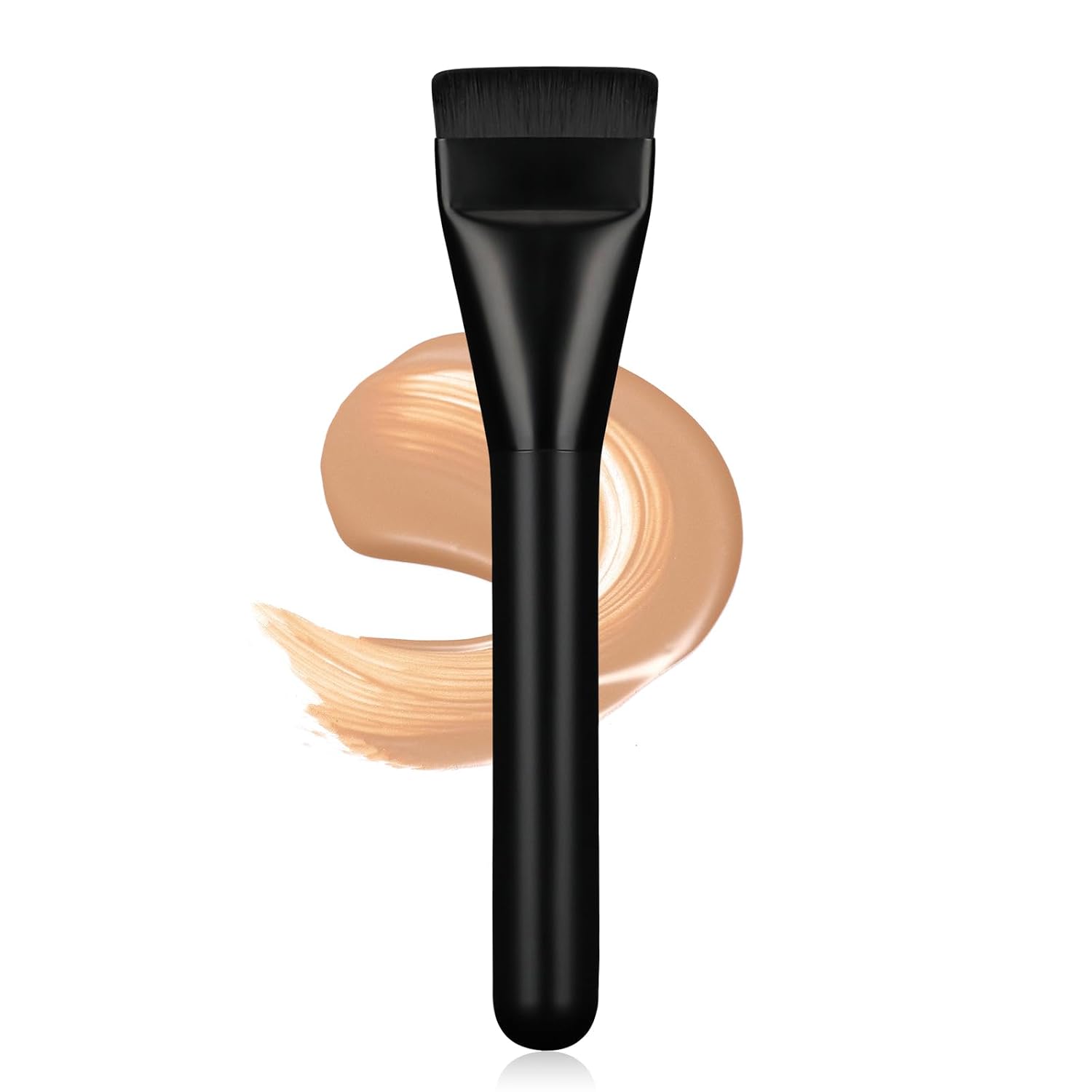 Flat Foundation Brush for Liquid Makeup,14CM Premium Fast Flawless Flat Top Kabuki Makeup Brushes Face Cosmetics Concealer Brush for Liquid, Blending, Powder, Cream, Powder, Blush, Buffing Black