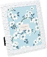 Laura Ashley 8x10 White Floral Textured Resin Picture Frame with Easel & Wall Hook - Elegant Tabletop or Wall Display for Home Decor & Photo Gallery