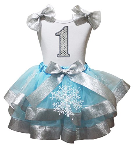 Vestido de cumpleaños plateado con camisa blanca y disfraz de copo de nieve de niña