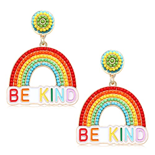 Teacher Pencil Earrings for Women Beaded Pencil Dangle Earrings Statement Rainbow Match Apple Earrings Back To School Jewelry Teacher Appreciation Gift