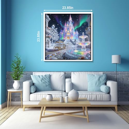 Rompecabezas Aurora Crystal Castle para adultos 1000 piezas, Palacio mágico, escena nocturna de nieve con fuente arcoíris y fantasía, arte de cuento de hadas desafiante y soñador para decoración de pared miniatura 3
