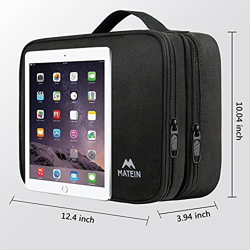 Matein Cable Organizer Bag, Large Travel Storage Bag Durable Tool Case With Handle For Cellphone Cord Electronics Accessories, Carrying Tech Bag For Ipad (Up To 12.9Inch), Powerbank, Hard Drive, Black #TOP4