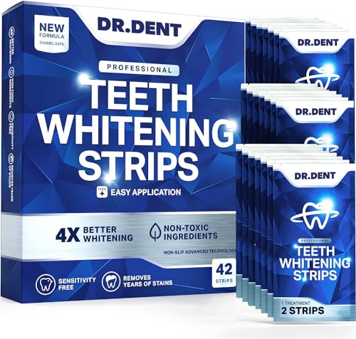 DRDENT Professional Teeth Whitening Strips 21 Treatments - Safe for Enamel - Non Sensitive Teeth Whitening - Whitening Without Any Harm - Pack of 42 Strips + Mouth Opener Included