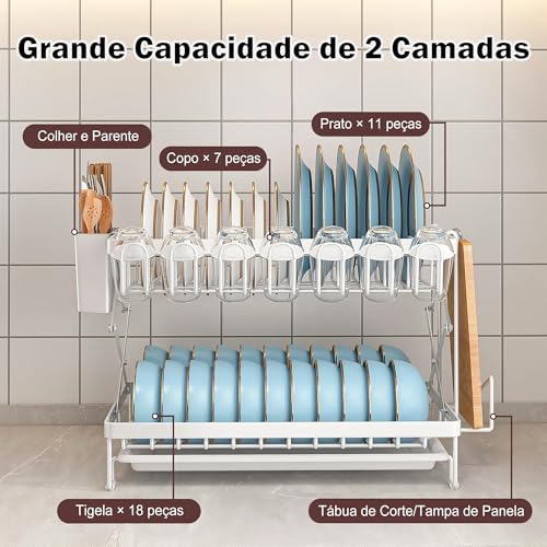 DEVA FRONSA Escorredor de Louça Inox, Porta Talheres com Escorredor, Talheres Copos Organizador Louç