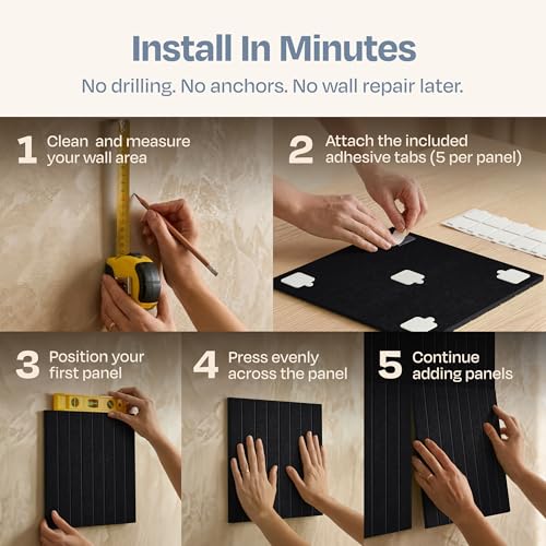 Image of X-Large Cork Board Alternative 12-Pack Felt Bulletin Board Thick and Decorative Pin Board for Home Office Walls 47.24 x 35.43 Inches with 72 Adhesive Tabs - [Deep Black]