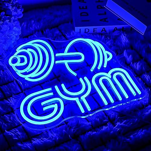 Image of Dumbbell Neon Sign Barbell Gym Neon Signs Gym Letter Neon Light Gym Blue Barbell Neon Light Sign for Sports Room, Decor Club,Party Bar,Fitness Club Decoration(13x13inch)
