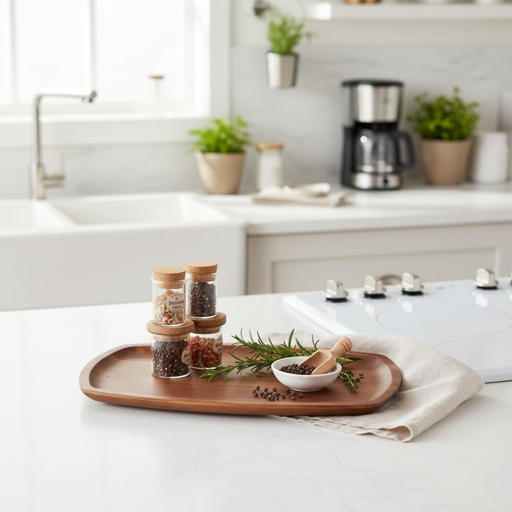 Deconox Akasya Ağacı Kayık Sunum Tepsisi (33x20 cm) | Ahşap Servis ve Kahve Tepsisi | Peynir, Şarküteri ve Dekoratif Banyo/Masaüstü Organizeri