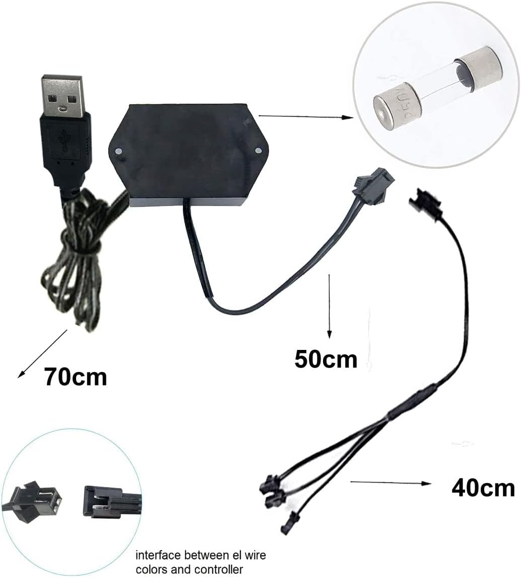NC USB El Wire, Neon Rope Strip Lights 5V with Fuse Protection for Automotive Car Interior Decoration 6mm Sewing Edge.… (Blue, 3in1/5M)