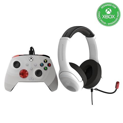 PDP Radial White Bundle Pack REMATCH Advanced Wired Controller & AIRLITE Wired Headset - Xbox Series XS, Xbox One, & Windows 1011 PC