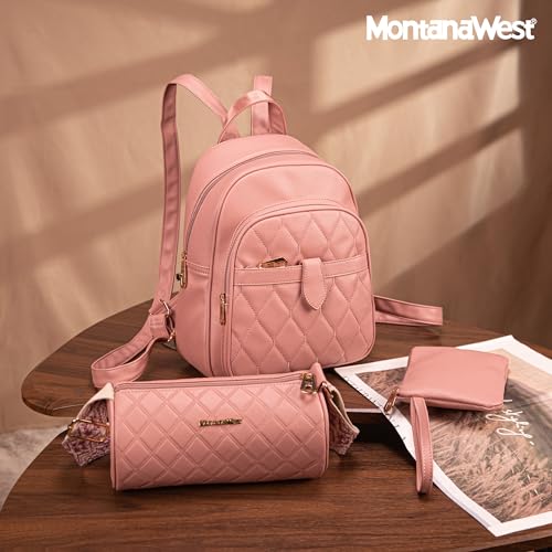 Image of Montana West 3Pcs Anti Theft Backpack Purse for Women Small Quilted Backpack Set