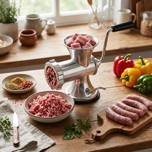 Manueller Fleischwolf aus Aluminiumlegierung, Handbetrieb mit Saugfuß, für Fleisch, Gewürze, Paprika, inkl. Wurstfüllung und Mahlwerk