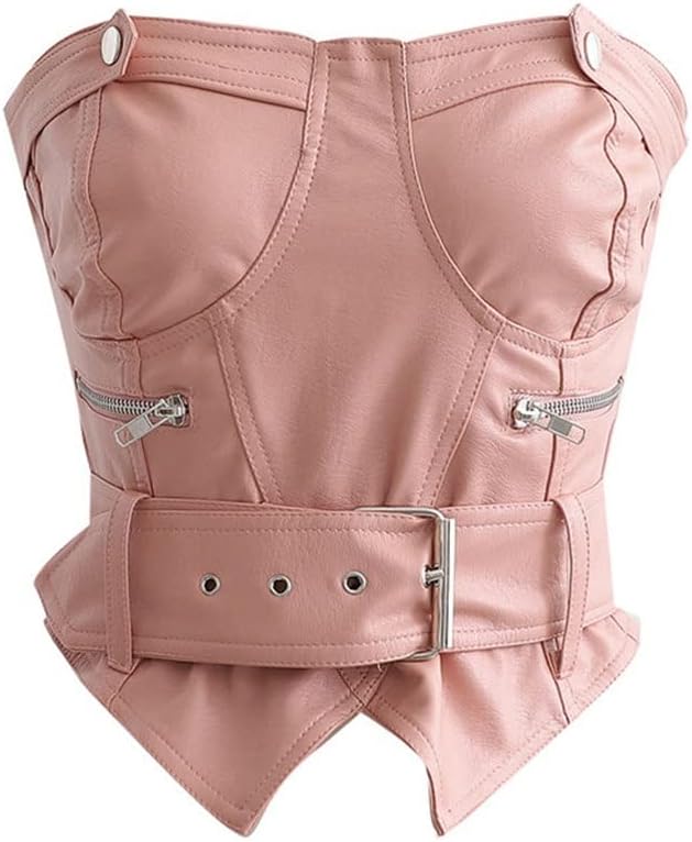 Black Leather Tube Top Women Back Zipper Sashes Sexy Ladies Cropped Seamless Strapless Crop Top Bra