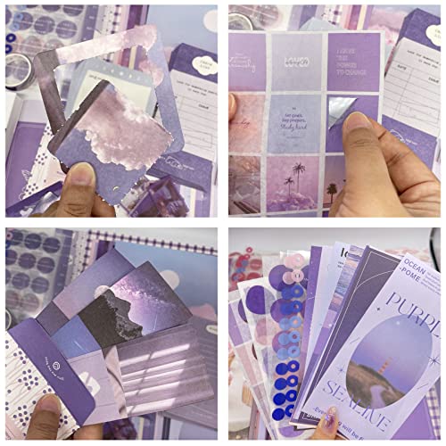 Image of Vintage Aesthetic Scrapbook Kit(346pcs), Scrapbooking Supplies Kit with Bullet Junk Journal, Stationery, A6 Grid Notebook with Graph Ruled Page DIY Journaling Gift for Teen Girl Kid Women, Purple