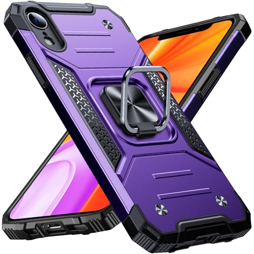 Image of Anqrp Heavy Duty Case for iPhone XR Case with Enhanced Ring Holder Grip Stand, Military Grade Shockproof Rugged Drop Protective Silicone Hard Slim iPhone XR Phone Case Cover,Purple