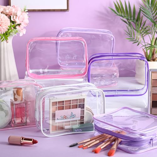 15 Pcs Pink and Purple Clear Makeup Bag with Zipper PVC Toiletry Bag Portable Waterproof Make up Pouches Clear Makeup Case Organizer for Women Travel Toiletries Bathroom Organizing4