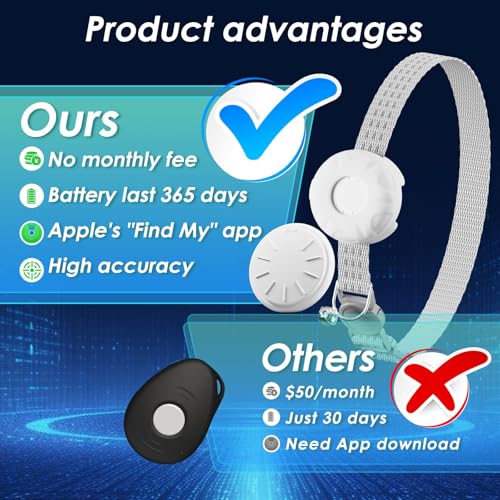 Image of Cat Tracker, Cat Tracker Collar with Safety Elastic Buckle, Compatible with Apple Find My App (Only iOS), No Monthly Fee, Waterproof Pet Tracker for Cats, White