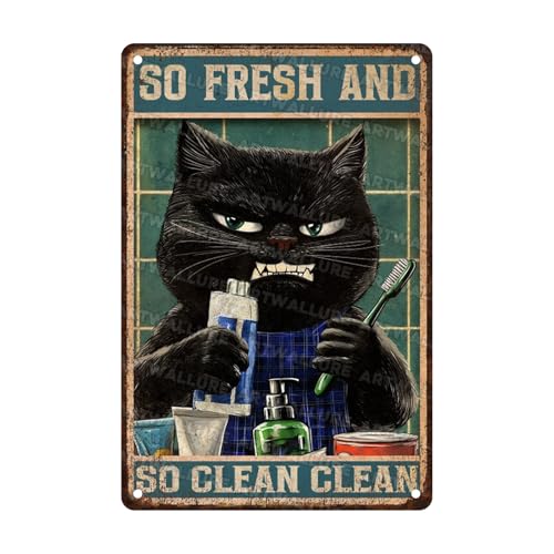 Cat Vintage Tin Sign So Fresh And So Clean Funny