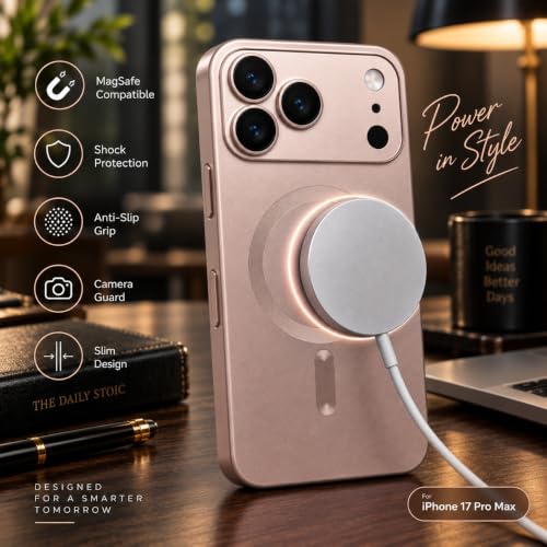 Image of amazon basics Premium Mag-Safe Case for iPhone 17 Pro | Shockproof & Anti-Scratch Cover | Soft Silicone with Wireless Charging | Camera Lens Guard - Rose Gold