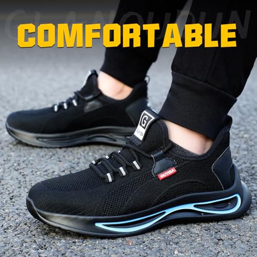 GLANOUDUN Steel Toe Shoes for Men Lightweight Work Shoes for Men Black Steel Toe Sneakers Comfortable Safety Tennis Sneakers Indestructible Men's Safety Footwear Industrial Construction4
