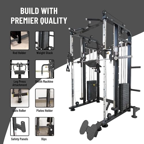 Image of Gym24 Functional Trainer with Smith Machine G24FTS501 | 80 kg PVC Weight Stack Each Side | Home Gym Setup with Accessories | 450 kg Machine | Free Installation