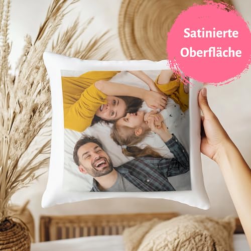 MyPrezzie Kissen mit Foto - personalisiert mit deinem eigenem Foto - Kopfkissen mit Foto | Herzkissen, Flauschiges Kissen | Doppelseitig, Opt. Füllung, Geschenk, Verlobung, Weihnachten