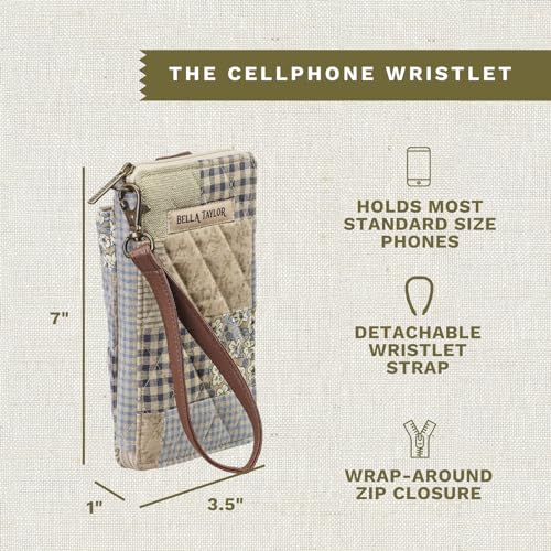 Bella Taylor 84924 Cell Phone Wristlet Wallet For Women With Smartphone Pocket And Rfid Protection, Quilted Cotton Khaki Patchwork thumb #3