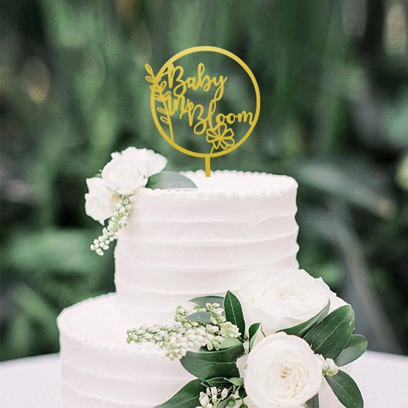 Baby In Bloom Tortenaufsatz Aus Acryl - Goldener Kuchen-Topper Für Babypartys & Geschlechtsoffenbarung