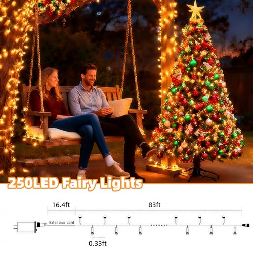 AHAWILL Warm White Christmas Lights Outdoor,83FT 250LED String Lights with 8 Modes,Christmas Tree Lights Indoor Plug in,Waterproof Twinkle Fairy Lights for Party,Classroom,Home Decor — view 5