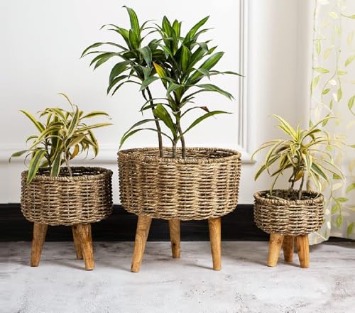 Image of Jute Handmade Twisted Natural Rope Planters for Indoor Plants | Jute Baskets | Plant Container | Gamla for Indoor Home Decor&Outdoor Balcony | Garden - Natural Brown (Set of 3)