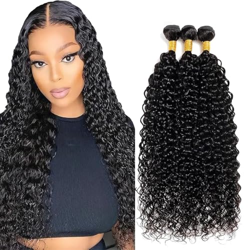 Natural Black Bundles Human Hair Curly Wave 26 28 30 Inch Color #1B 50g/ Bundle 150g Total Double Weft Unprocessed Virgin Hair
