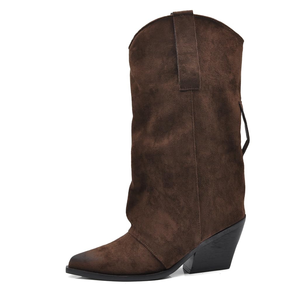 IF Stivali Texani da Donna Western Cowboy Cowgirl in Camoscio Sintetico con Borchie e Frange Rimovibili a 3 Strati Tacco Medio Stile Camperos GA053