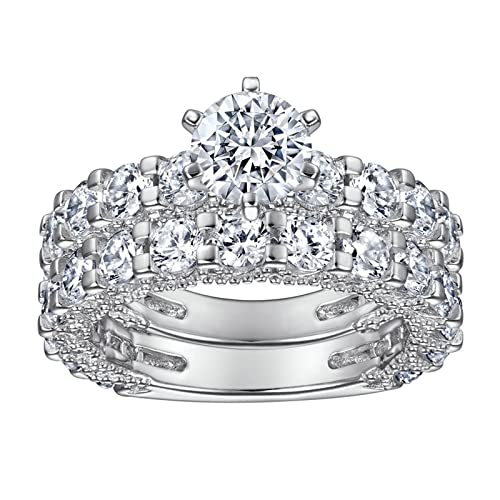 Ensemble de Bagues Argent 925 Anti-Ternissement Anti-Allergie avec Zircone 6 Griffes