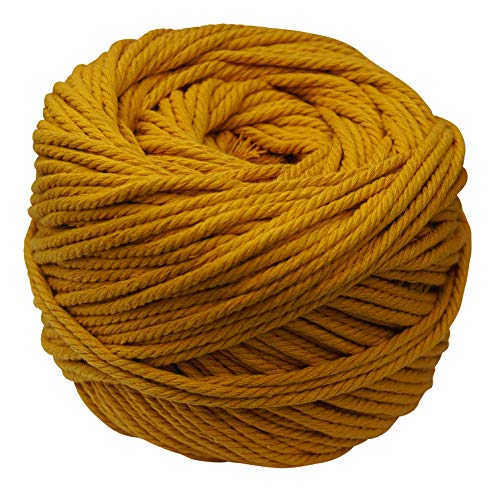 Crafteza Mustard Macrame Cord 4mm X 360 feet 4-Strand Macrame Cord Made in India - 100% Natural Virgin Cotton Cord- 4-ply Twisted Mustard Colored Rope for Crafts - Soft Mustard Yellow Macrame Cord
