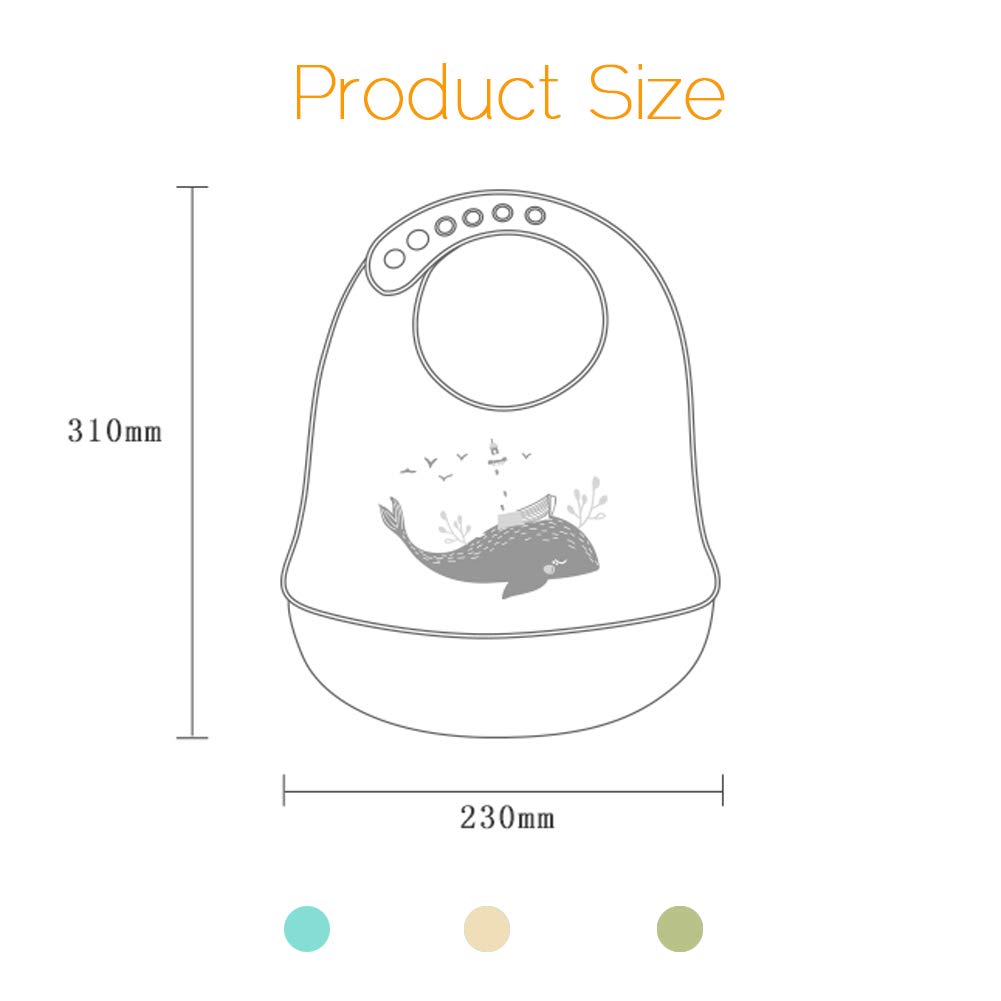 atopo Lot de 3 Bavoir en Silicone Bavoir d'alimentation étanche avec Ramasse-miettes Facilement Lavable Super Doux Réutilisable Bavoir pour Tout Petits Mangeant Vert