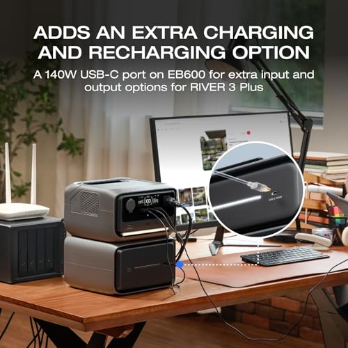 Image of EF ECOFLOW River 3 Plus Portable Power Station Extra Battery EB600, 572Wh Expansion LiFePO4 (LFP) Battery with 10-Year Lifespan, Built-in 140W USB-C Port for Charging /Discharging, Use Independently