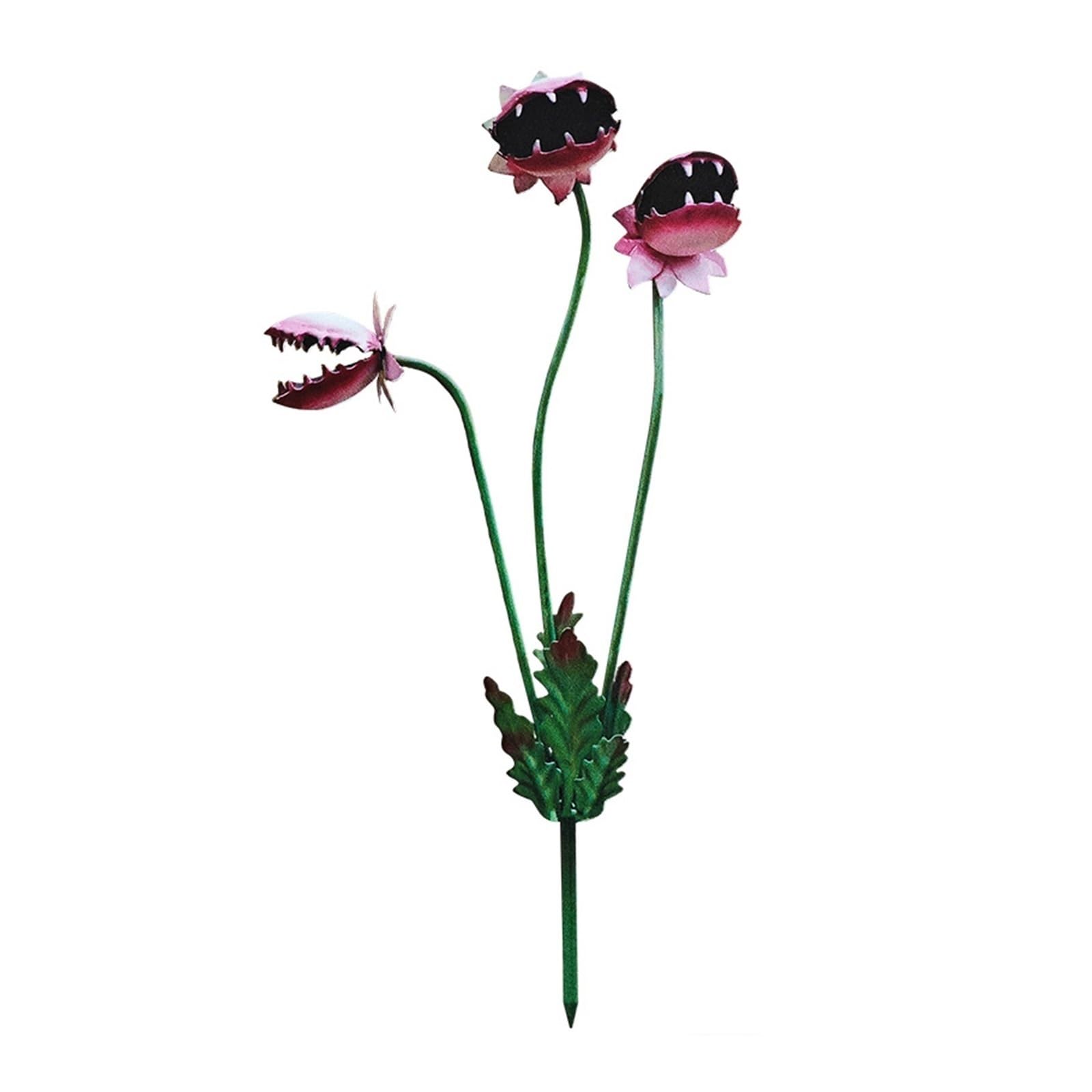 CASOME Metal Carnivorous Plant Garden Stake, 2D Venus Flytrap Yard Decor, Outdoor Lawn Decoration, Halloween Garden Art, Funny Plant Stake Ornament 30cm
