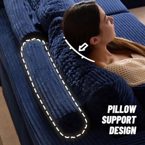 138" Boneless Couch with Deep Seat, Modular Sectional Sofa, Cloud Sectional Couch for Living Room, No Assembly Required, Corduroy, U-Shape 4 Seater Right, Blue - Image 6