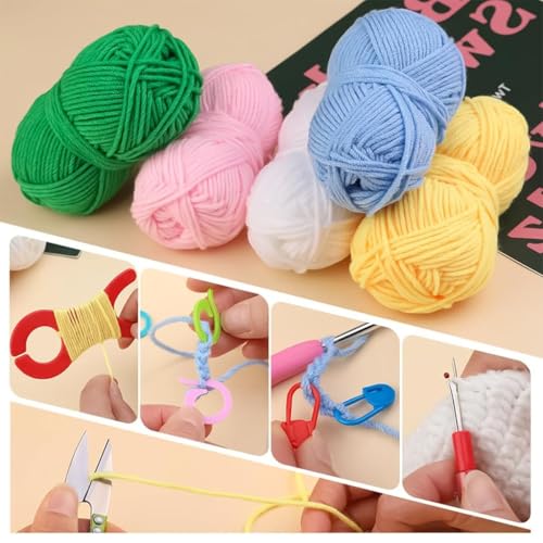 Image of MGNLR Crochet Kit for Beginners Adults with Yarn Set, DIY Tools, Hook & Needle Set, Flower Making, Embroidery & Craft Kit with Tool Bag Home Essential Accessories (Pink 107 Pcs)
