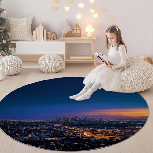 Tapis lavable en machine bleu rond 180 cm contre les taches - 5