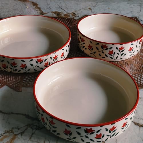 Image of Niyara Stoneware Handmade Ceramic Stylish Premium Serving Bowls /Salad Tray Microwave Dishwasher Safe (Red Leaf Salad Bowl Set of 3)